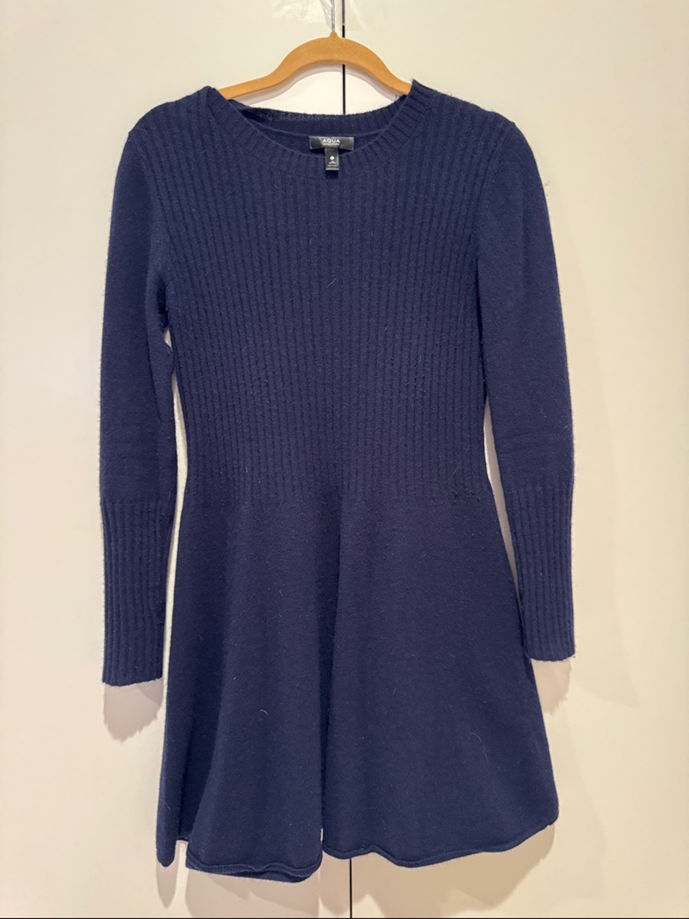 AQUA Classic Navy Knit Cashmere Dress